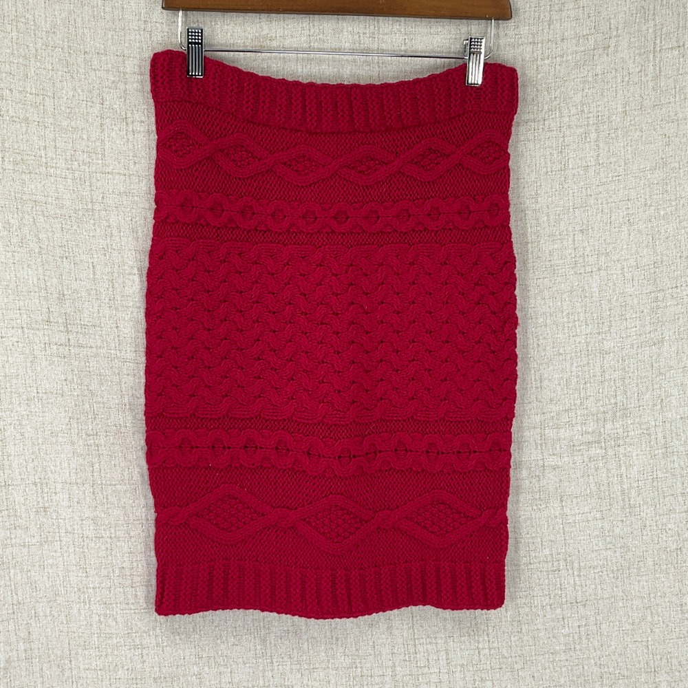 Aran‎ Crafts Ireland 100% Merino Wool Cable Knit Tube Red Infinity Scarf Layer